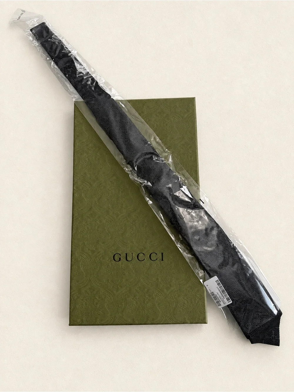 Authentic Gucci Black Textured GG Silk Tie